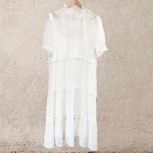 Double D Ranch White Tiered Puff Sleeve Sundress